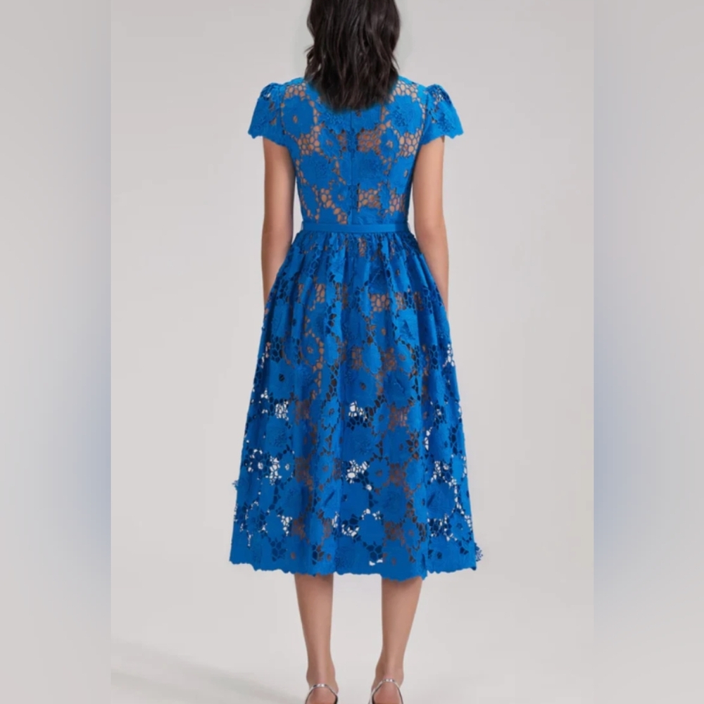 Self-Portrait Blue Poppy Midi Dress - Picture 2 of 5